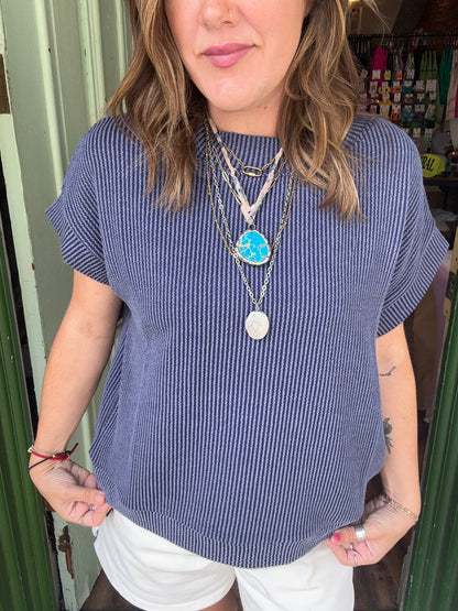 3 COLORS! Raised Rib Cap Sleeve Top