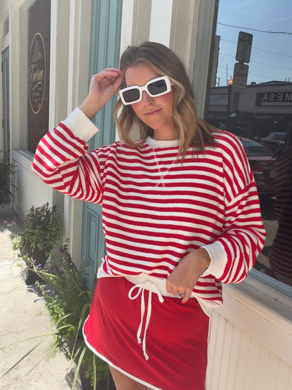 Striped game day Rib Banded Pullover