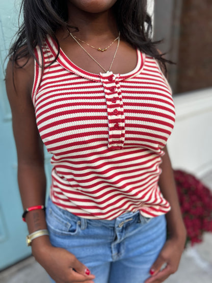 Striped & Solid Button Down Fitted Knit Tank Top