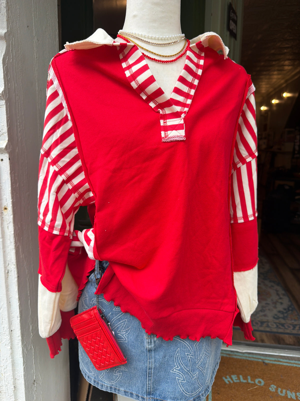 Red Striped Long sleeve Top