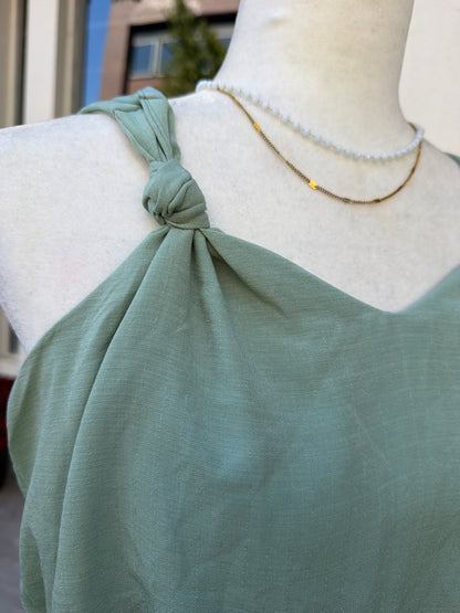 Sage cropped bubble hem tank