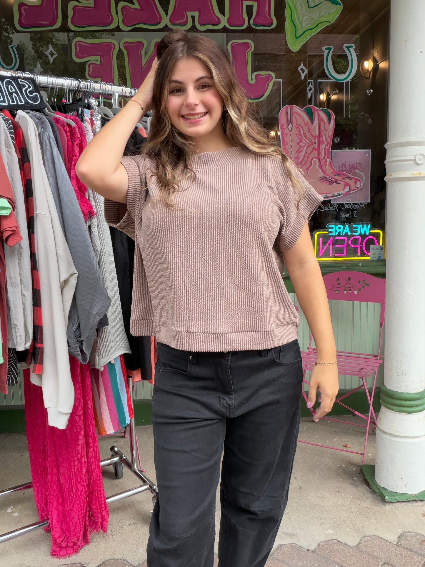 Mocha raised rib tee
