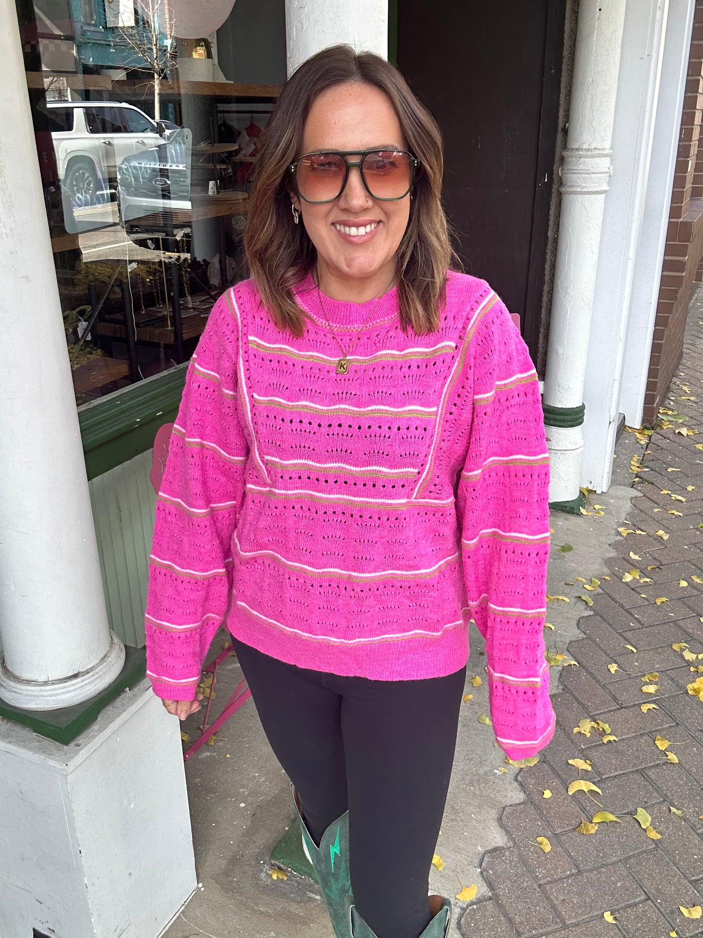 Fuschia textured knit sweater