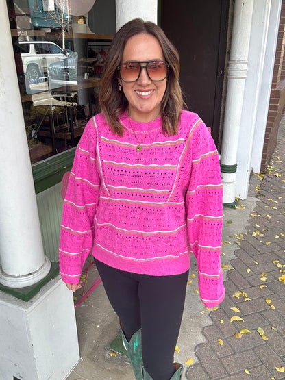 Fuschia textured knit sweater