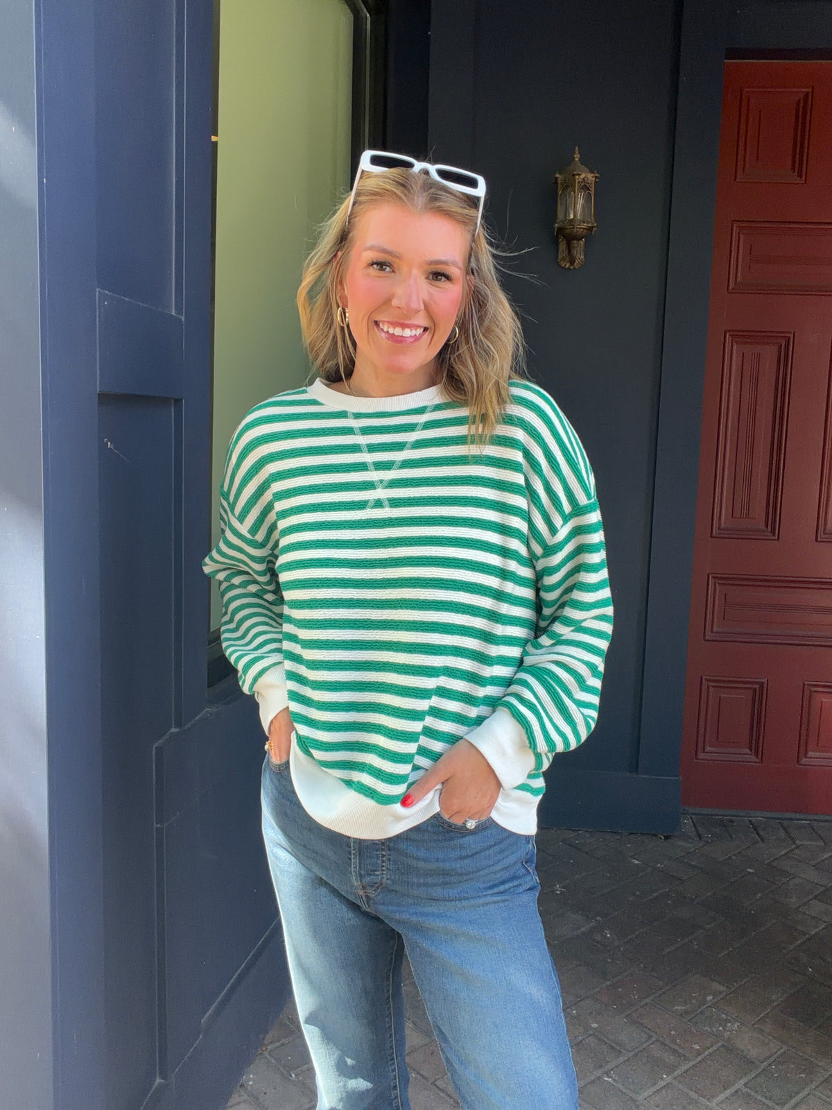 Striped game day Rib Banded Pullover