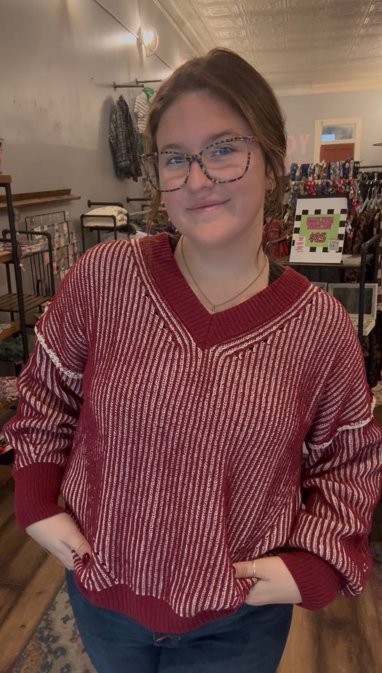 Oversized Two Tone Knit Casual Sweater Top