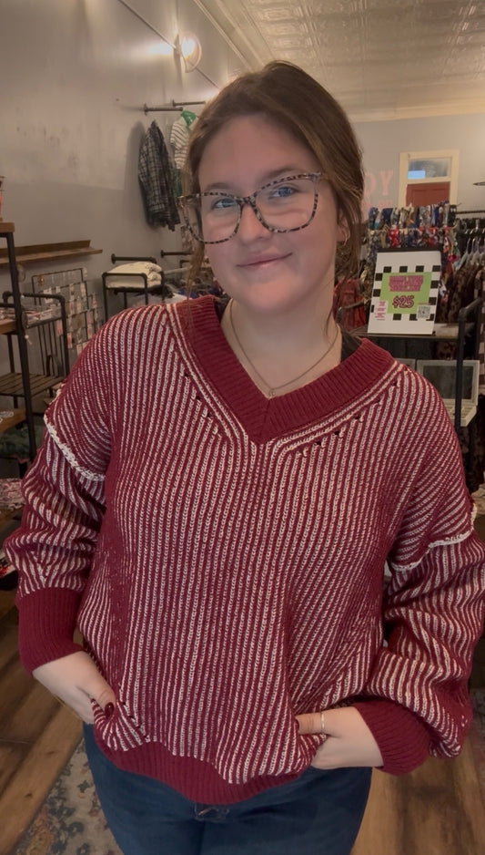 Oversized Two Tone Knit Casual Sweater Top
