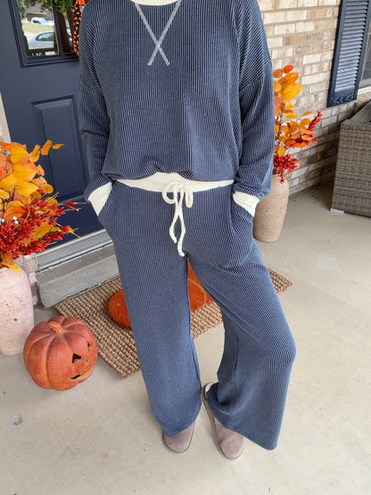 Navy Solid Raised Rib Lounge Pants