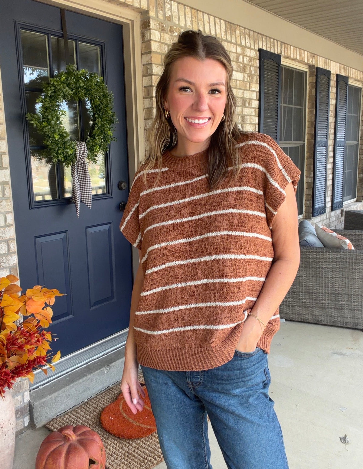 Camel striped knit sweater