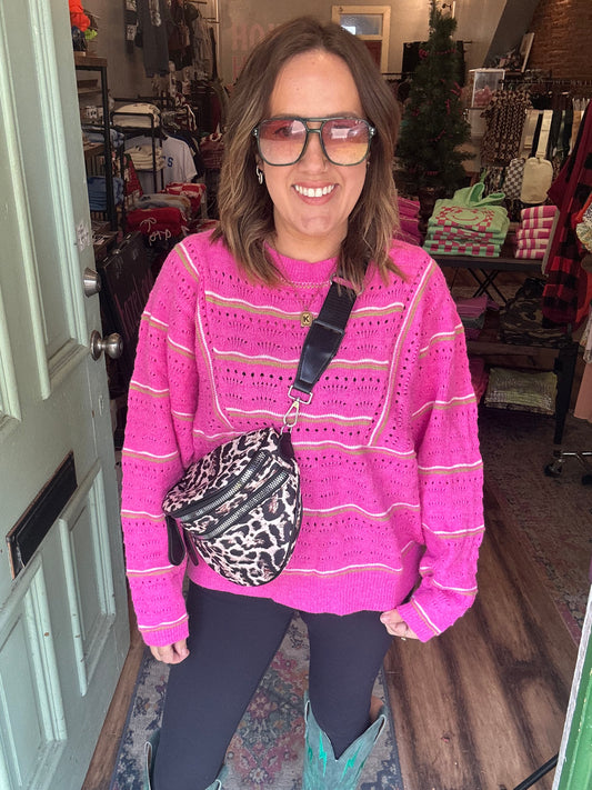 Fuschia textured knit sweater
