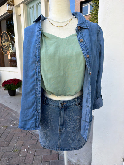 Sage cropped bubble hem tank