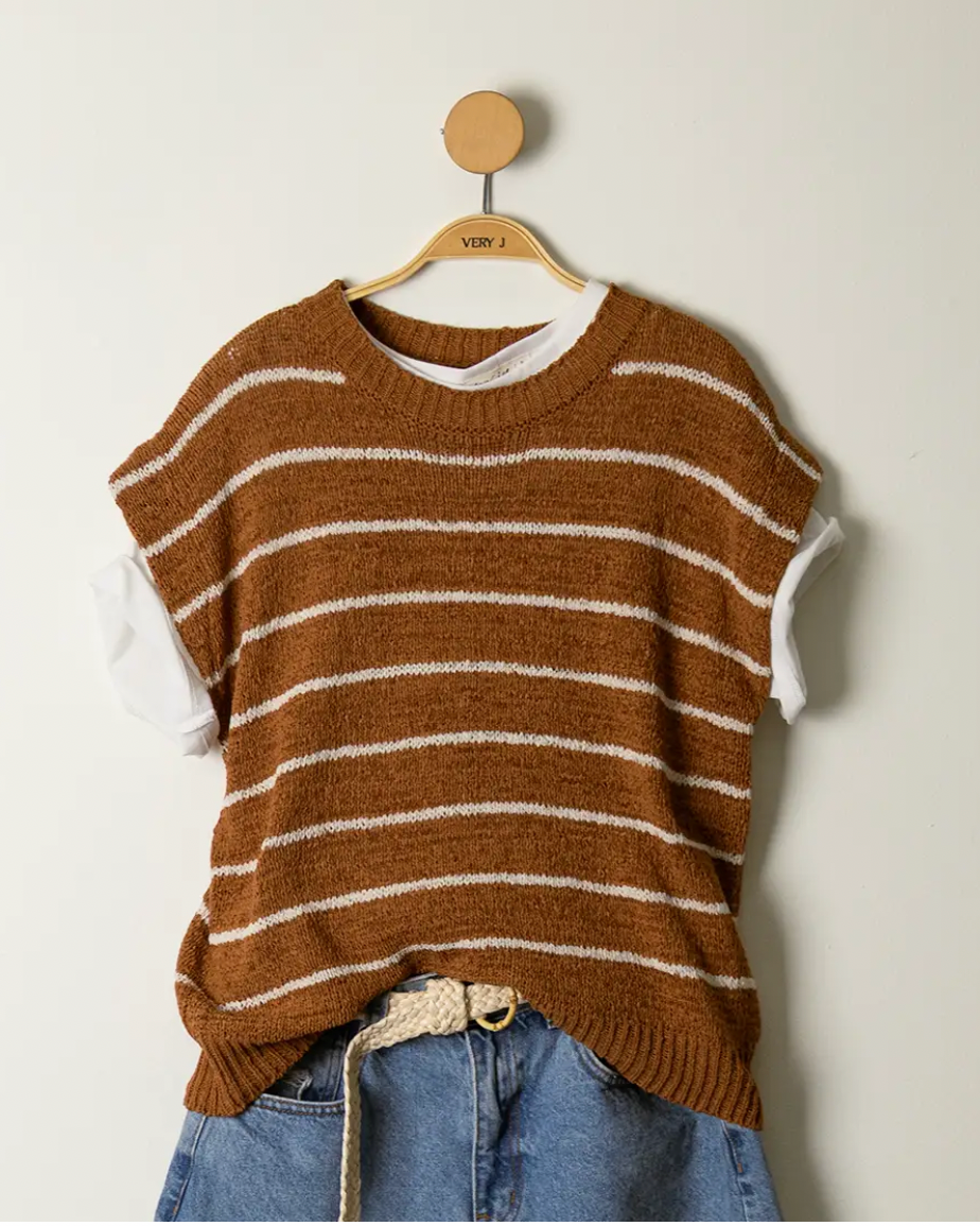 Camel striped knit sweater