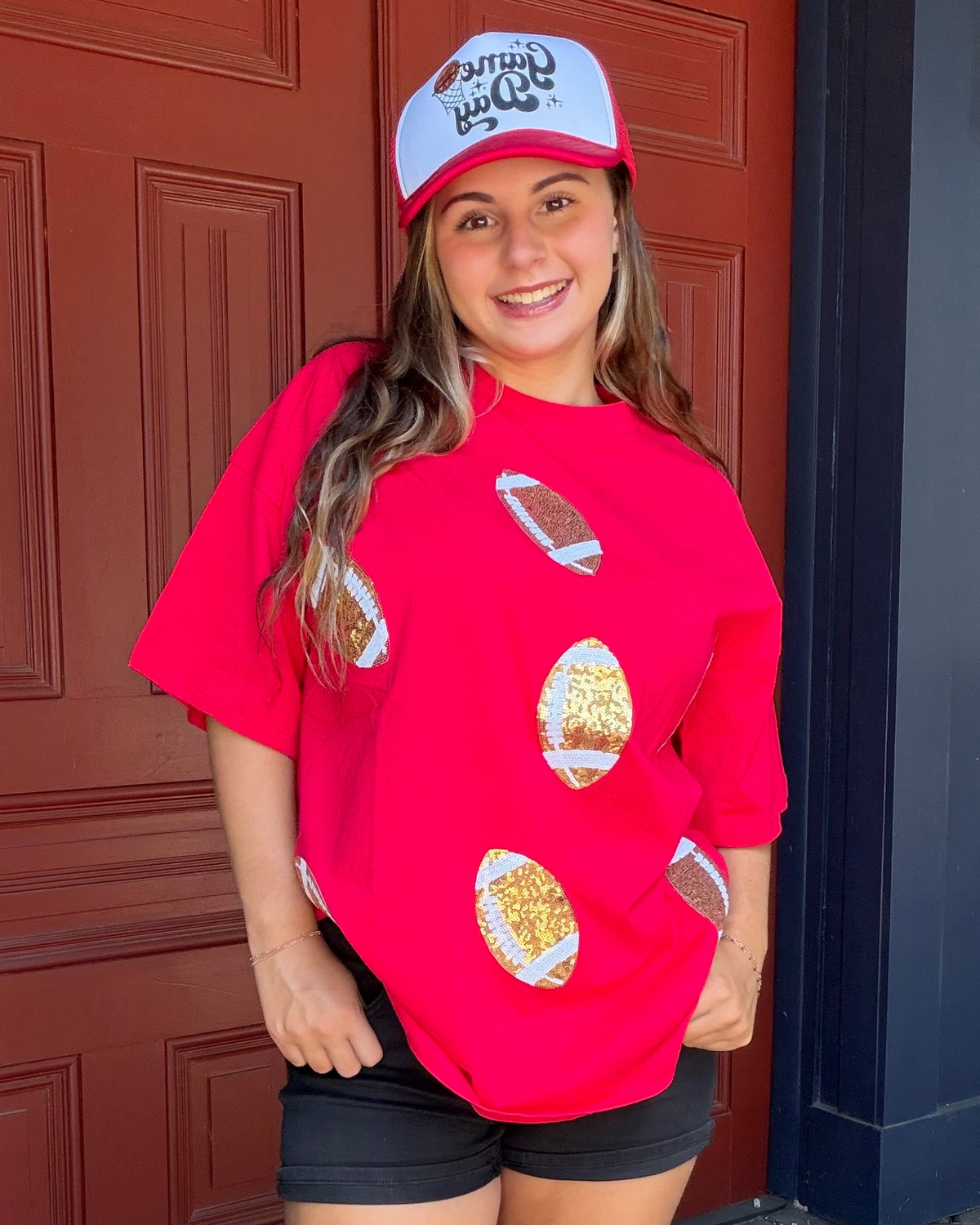 Round Neck Short Sleeve T Shirt With Sequin Football