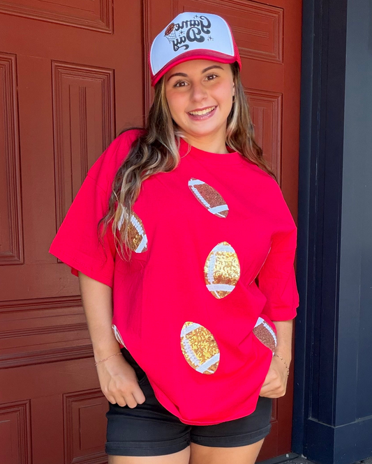 Round Neck Short Sleeve T Shirt With Sequin Football