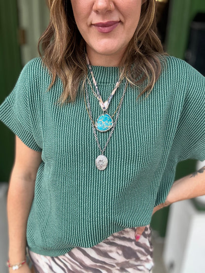 3 COLORS! Raised Rib Cap Sleeve Top