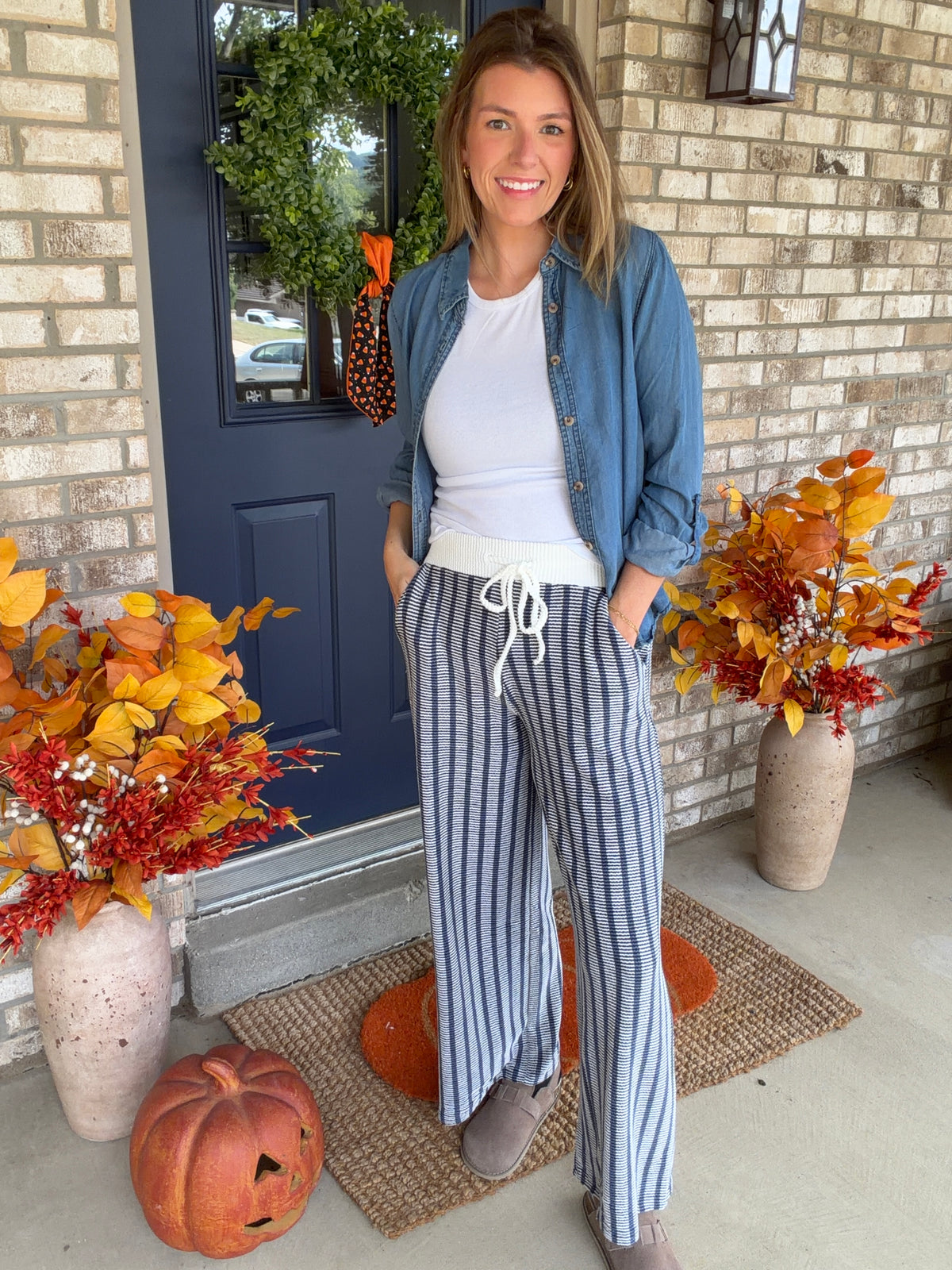 Raised Rib Striped Lounge Pants