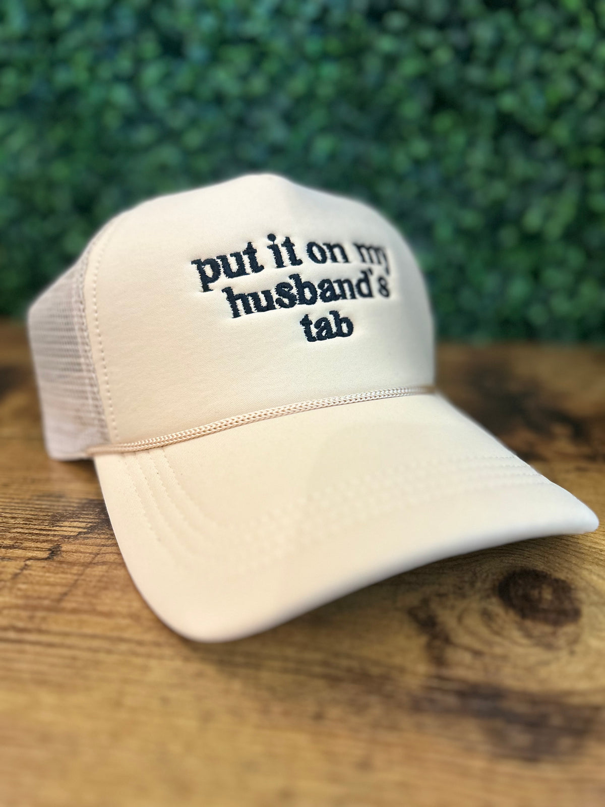 Put It On My Husband's Tab Mesh Trucker Cap