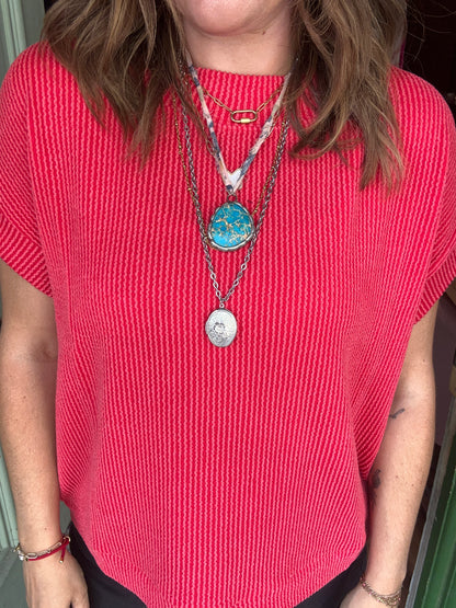 3 COLORS! Raised Rib Cap Sleeve Top