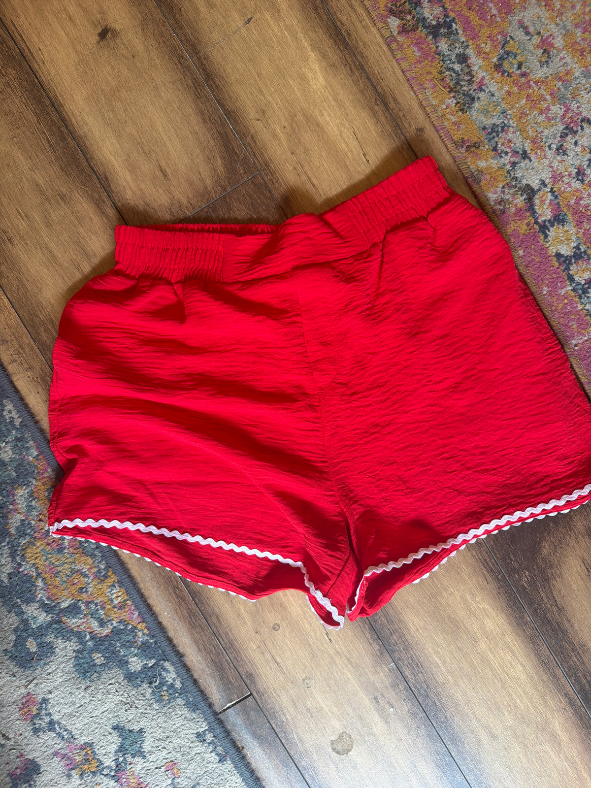 Red shorts with ric rac trim