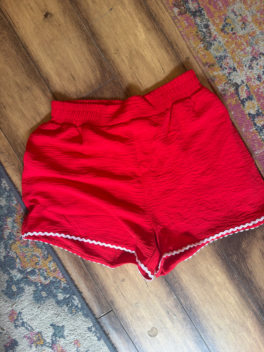 Red shorts with ric rac trim