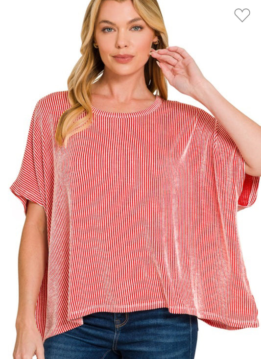 Ribbed striped oversize top