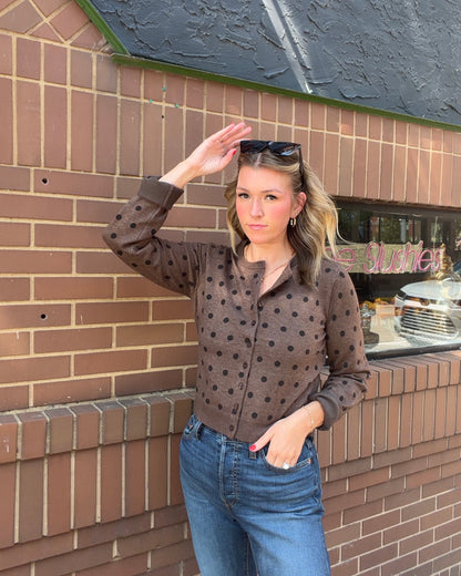 Polka Dot Round Neck Button Down Cardigan