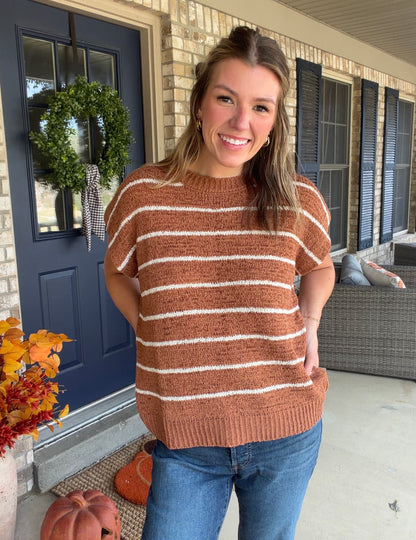 Camel striped knit sweater