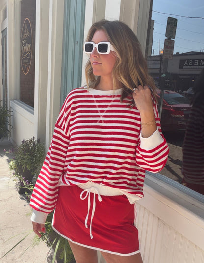 Striped game day Rib Banded Pullover