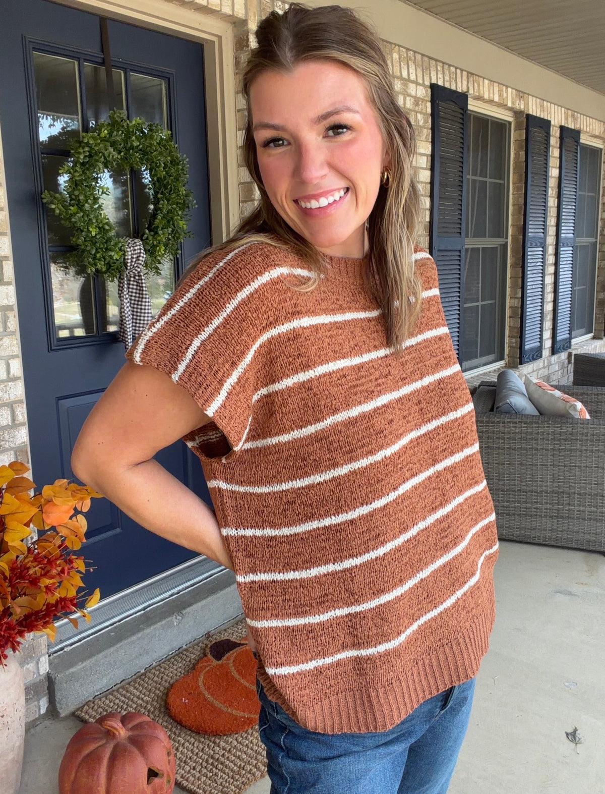 Camel striped knit sweater