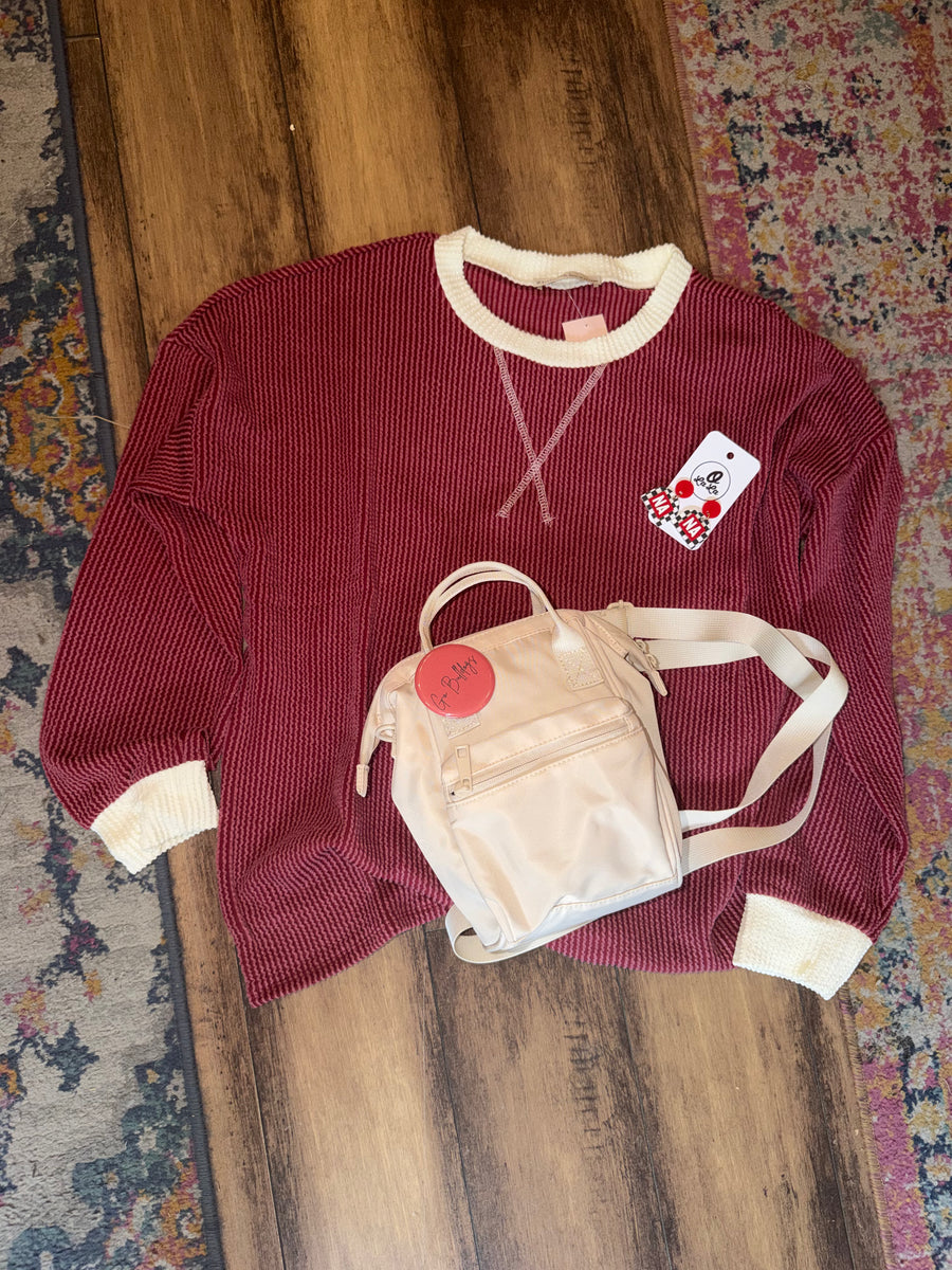 Raised Rib Round Neck Pullover