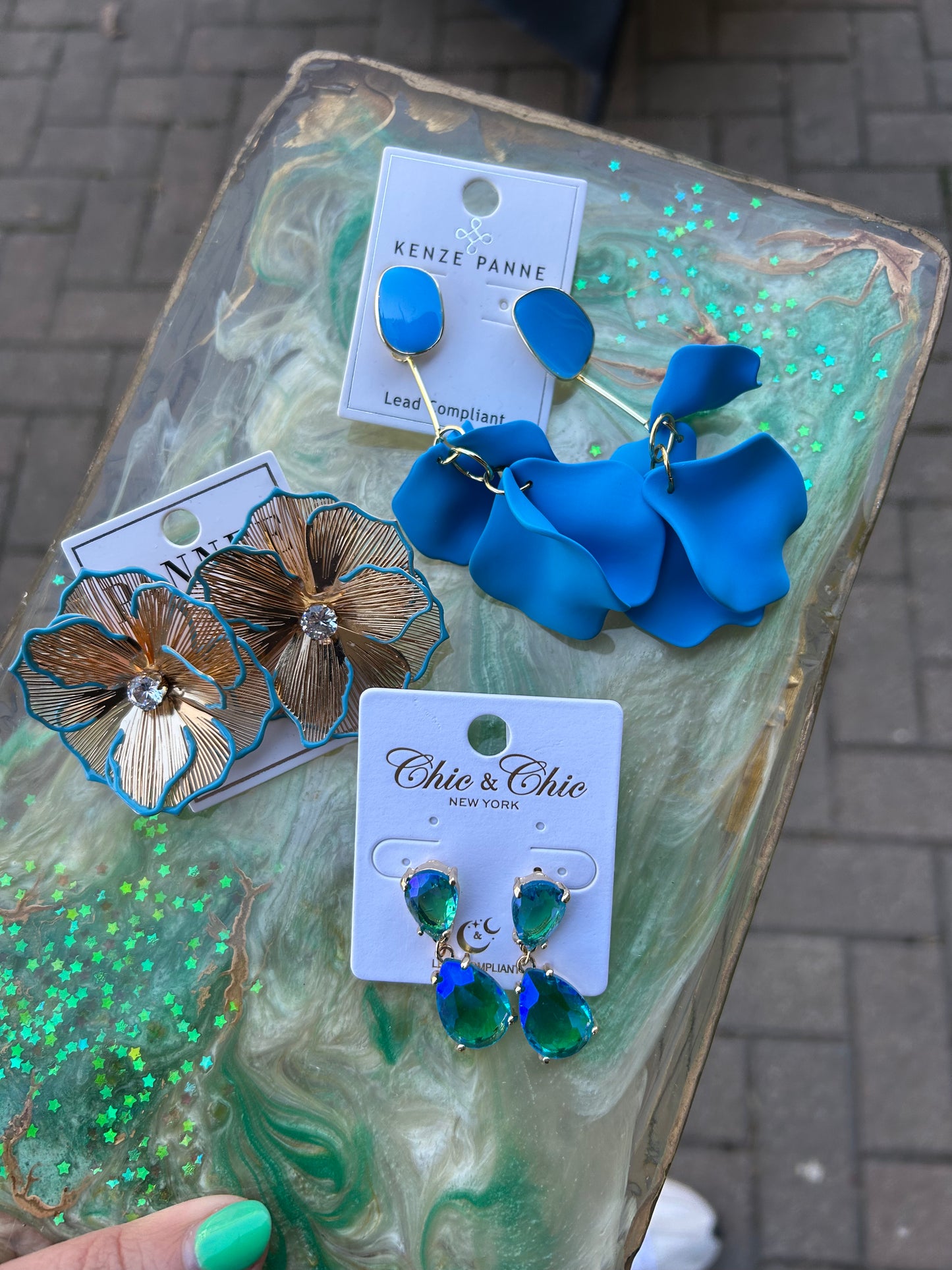 Blue derby earrings