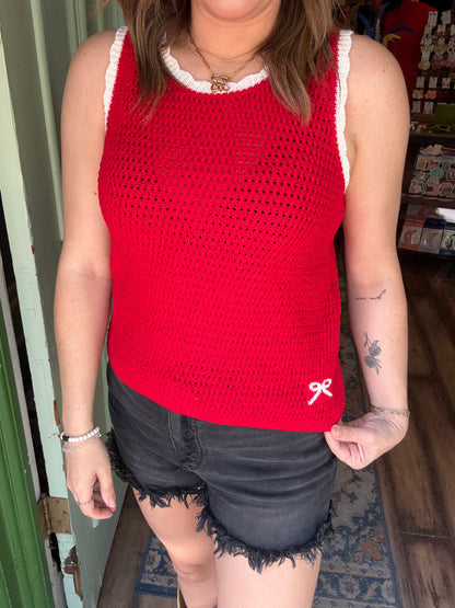 Sleeveless Sweater with Contrasting Edges & Jacquard Detail