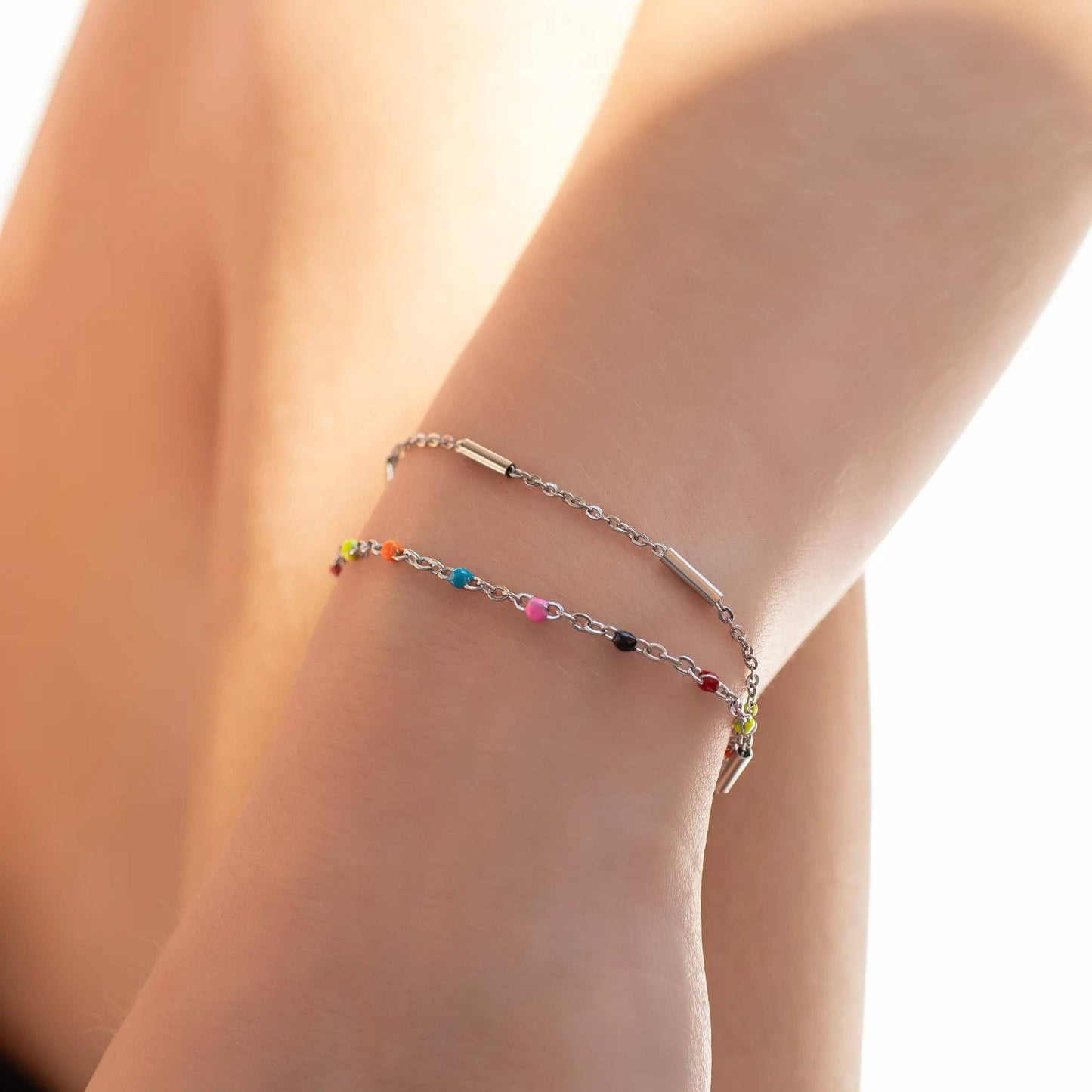 18K Gold PVD Stainless Steel Satellite Bar Chain Bracelet