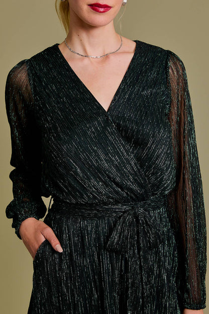 SURPLICE LONG SLEEVE WAIST TIE ROMPER