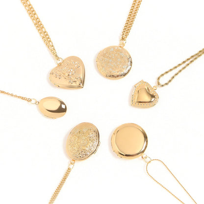18K Gold PVD Stainless Steel Textured Oval Locket Pendant