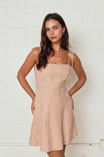 Gingham Tie Strap Mini Dress