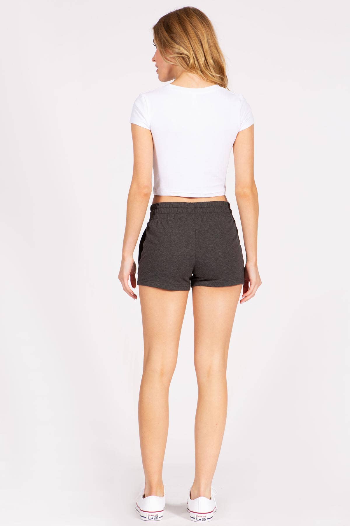 Solid color french terry casual shorts with draw string