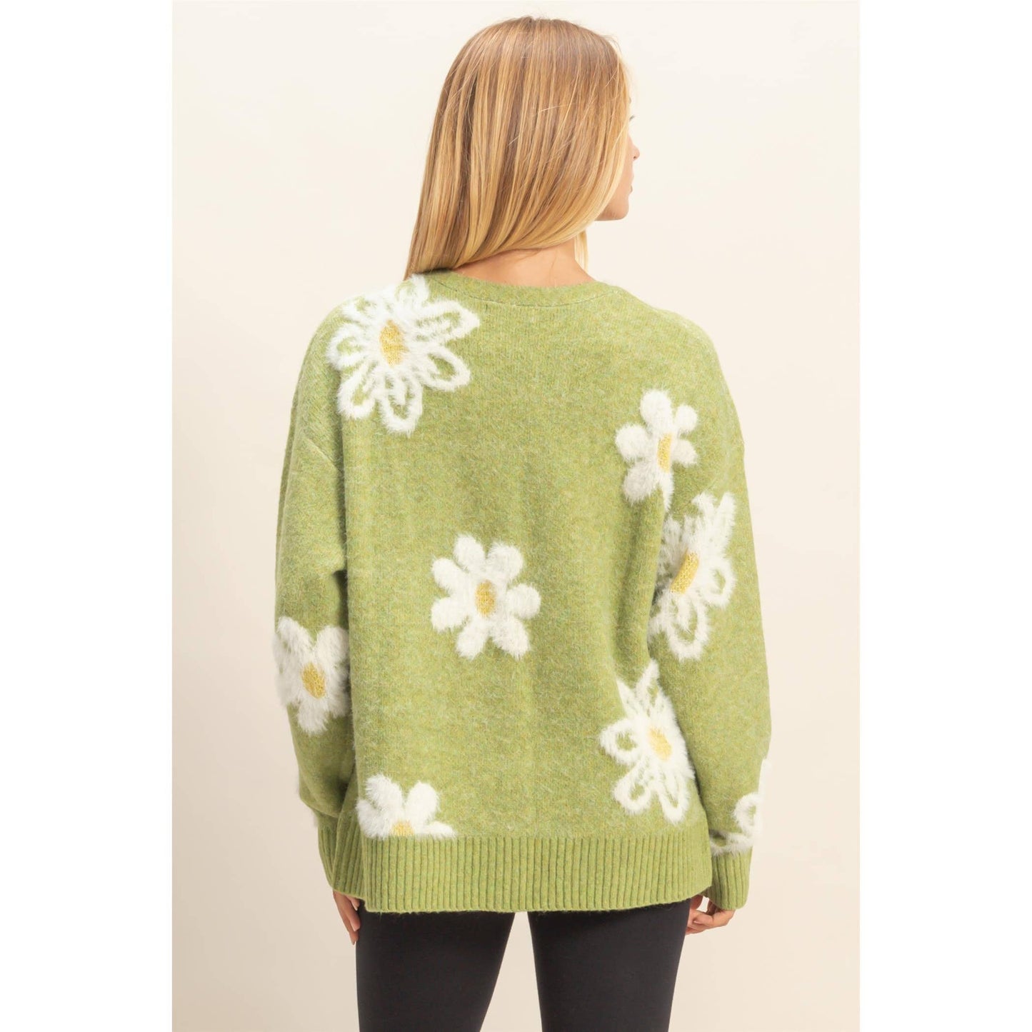 Floral Button Front Soft Sweater Cardigan