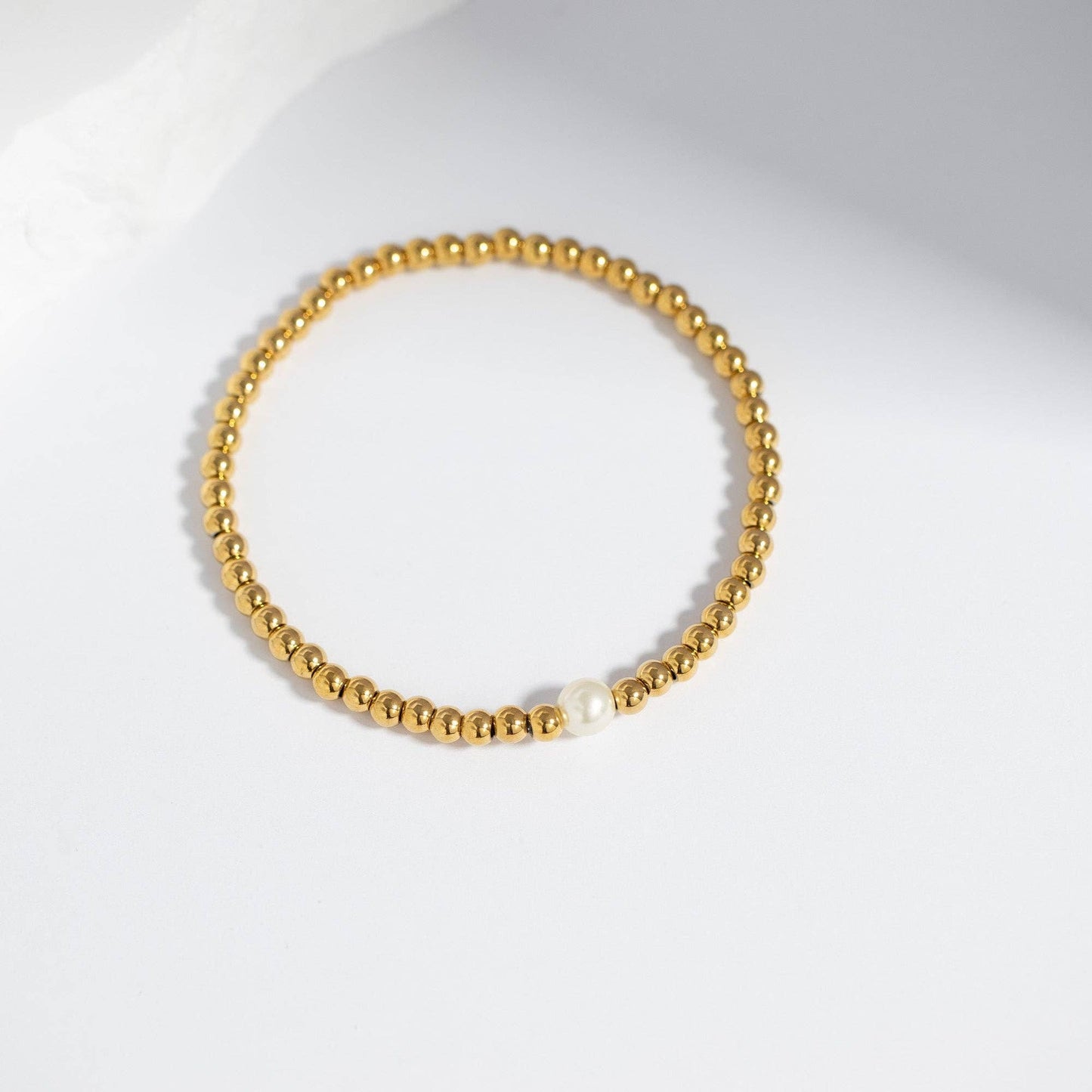 18K Gold PVD Stainless Steel Stretch Bracelet with Pearl
