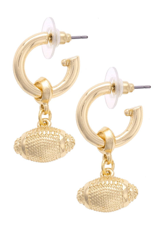 Football Drop Hoop Earrings in Shiny Gold