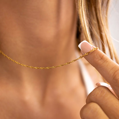 18K Gold PVD Stainless Steel Singapore Chain Necklace