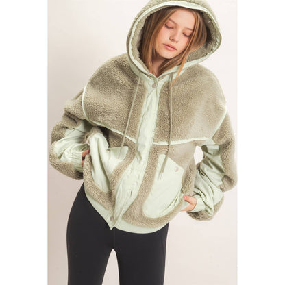 Contrast Panel Sherpa Hooded Jacket
