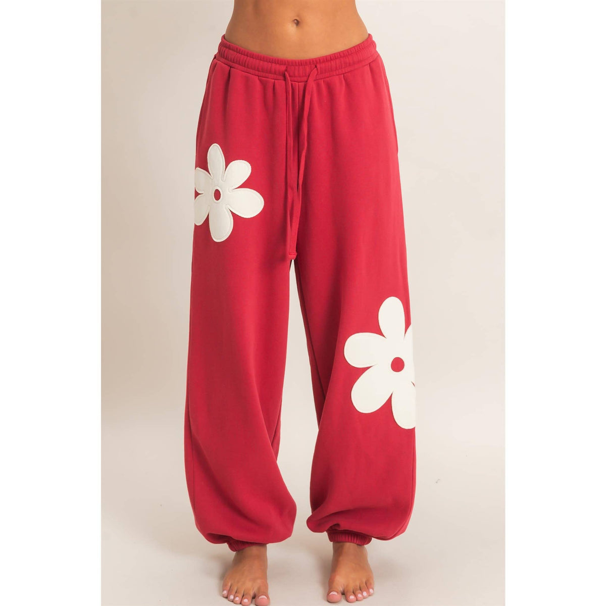 Floral Applique Drawstring Jogger Pants