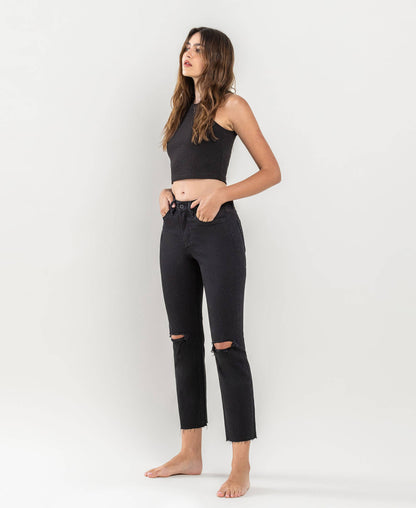 HIGH RISE CROP SLIM STRAIGHT JEANS