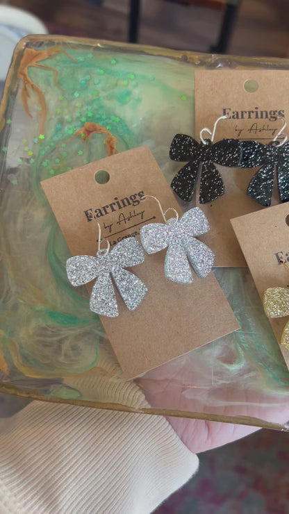 Glitter acrylic bow earrings